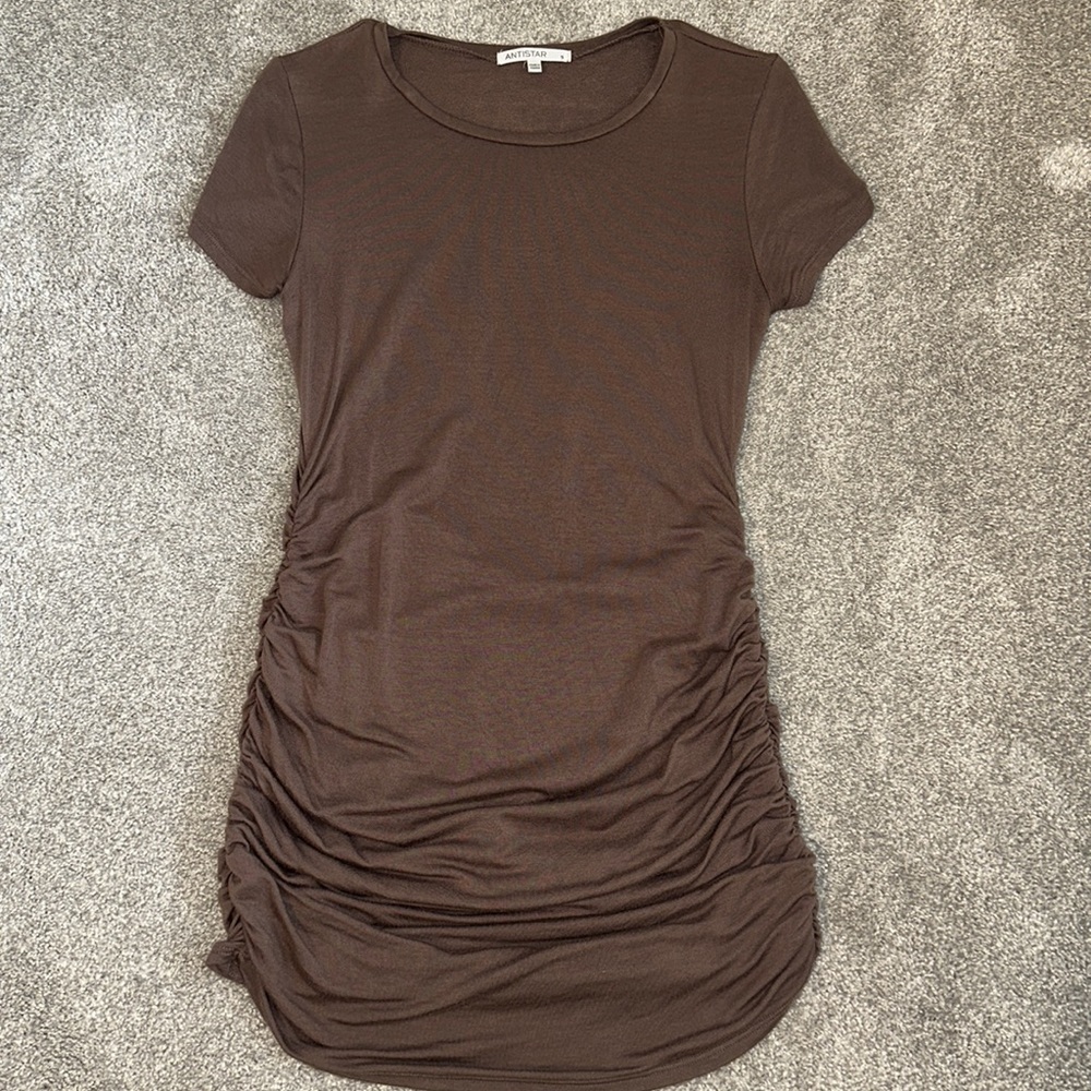 brown ruched bodycon dress